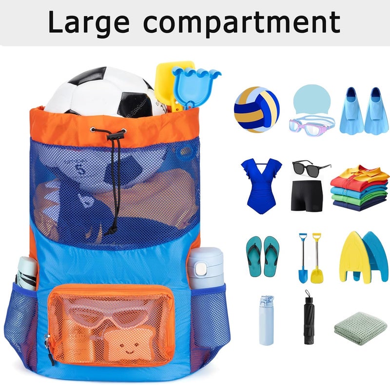 Veious Swim Bag for Kids Drawstring Backpack for Boys Lightweight Mesh Beach Backpack Swimming Pool Sports Gym String Bag Blue - Image 2
